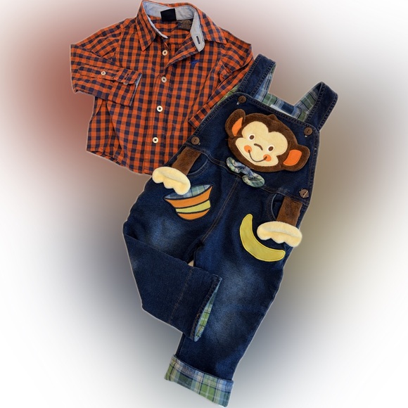 Wrangler Other - Wrangler Kids Blue Overalls with Monkey Design